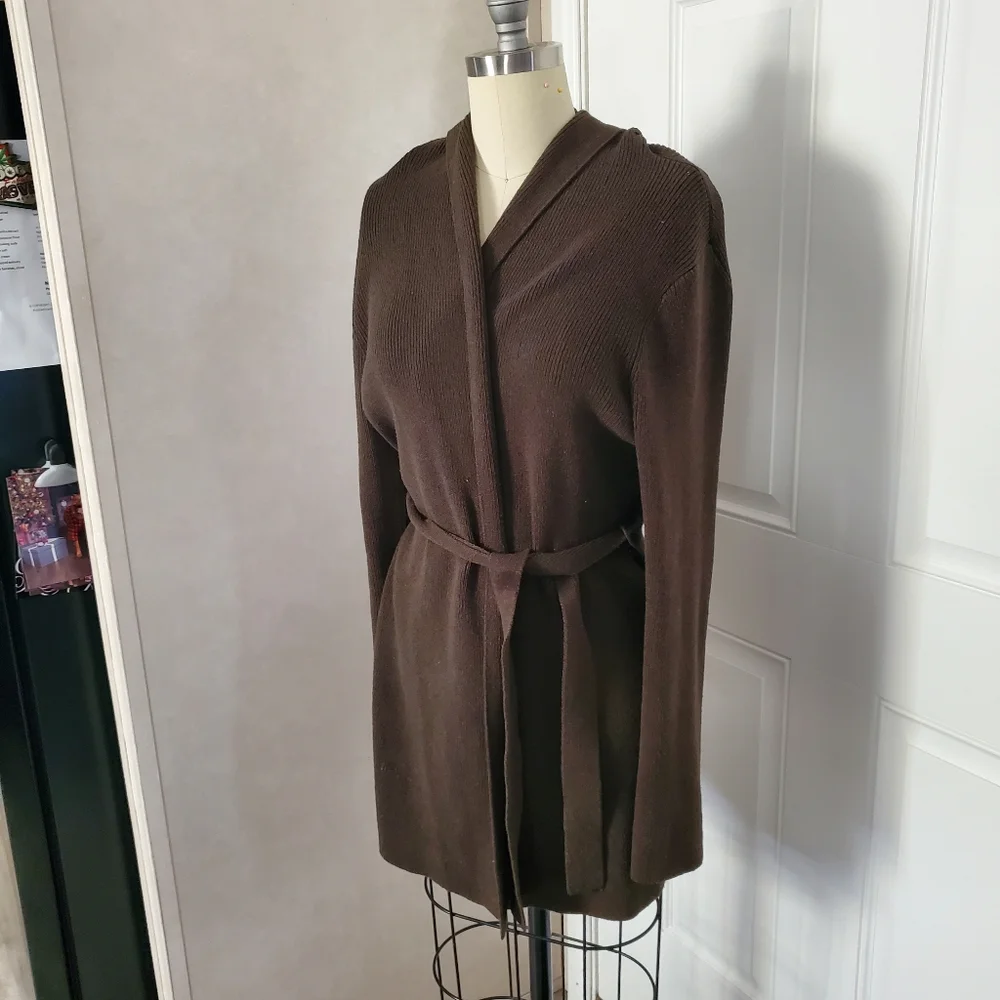 BCBGMAXAZRIA Hooded Cardigan Sweater with Belt - Picture 3 of 8